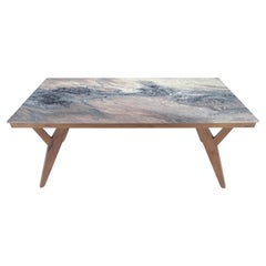 Solid Oiled Walnut Frame 3/4" Thick 32x67 Marble Top Dining Conference Table
