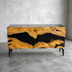 Solid Olive Wood Credenza  Live Edge Sideboard, Custom Cabinet for Living Room