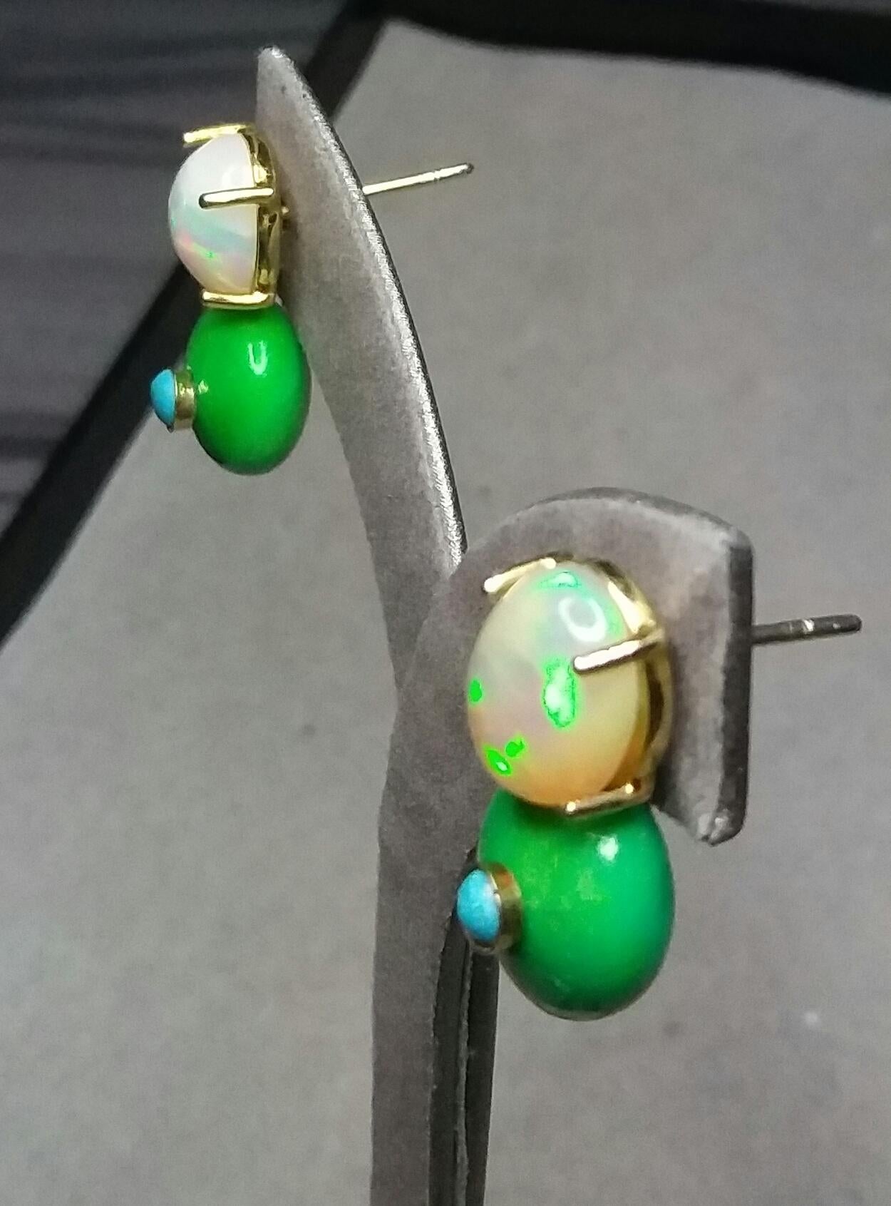 Solid Opal Cabochons Turkmenistan Green Turquoise Blue Turquoise Gold Earrings 2