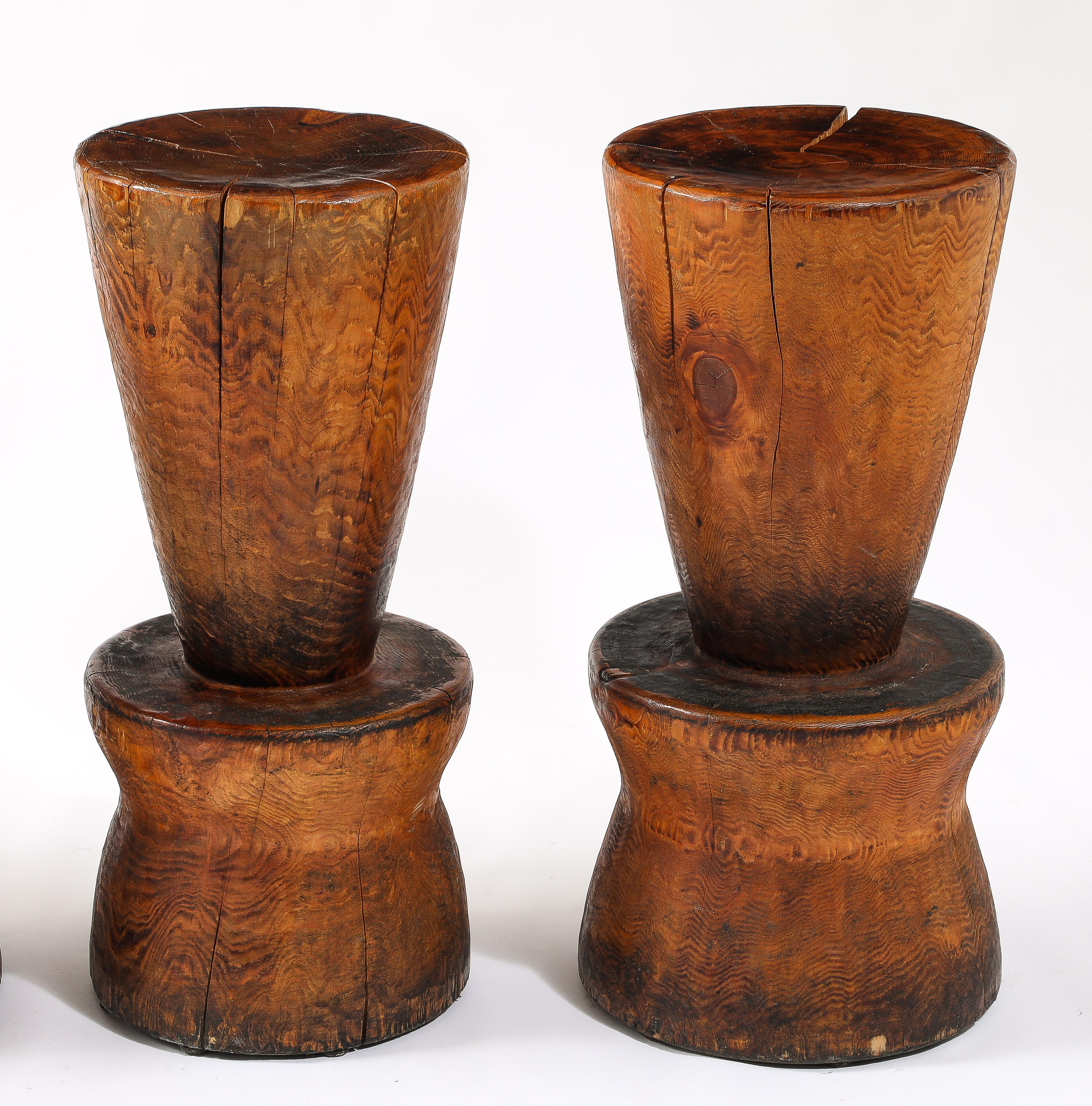 An Exceptional set of American Studio barstools in solid Oregon Pine, in the style of JB Blunk, made in the Pacific Northwest. Price is per stools, 6 Available
