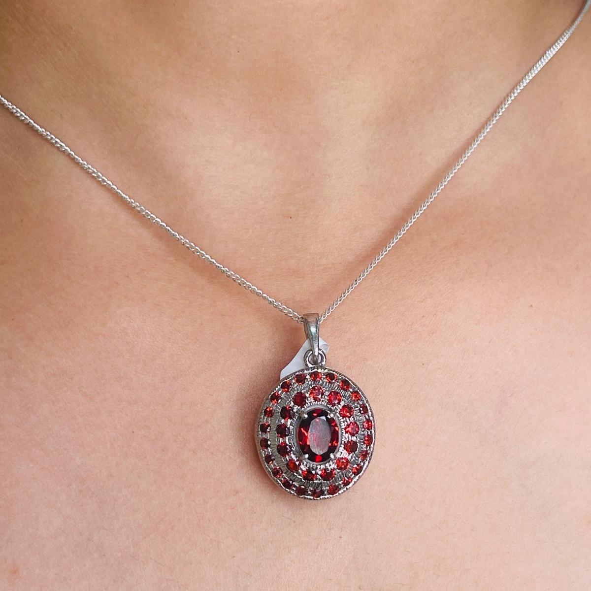 Solid Oval Cut Handmade Garnet Pave Set Silver Pendant Necklace in sterling silver studded with round, oval cut garnet. This stunning piece of jewelry instantly elevates a casual look or dressy outfit.
Garnet enhances the intellectual capacity of