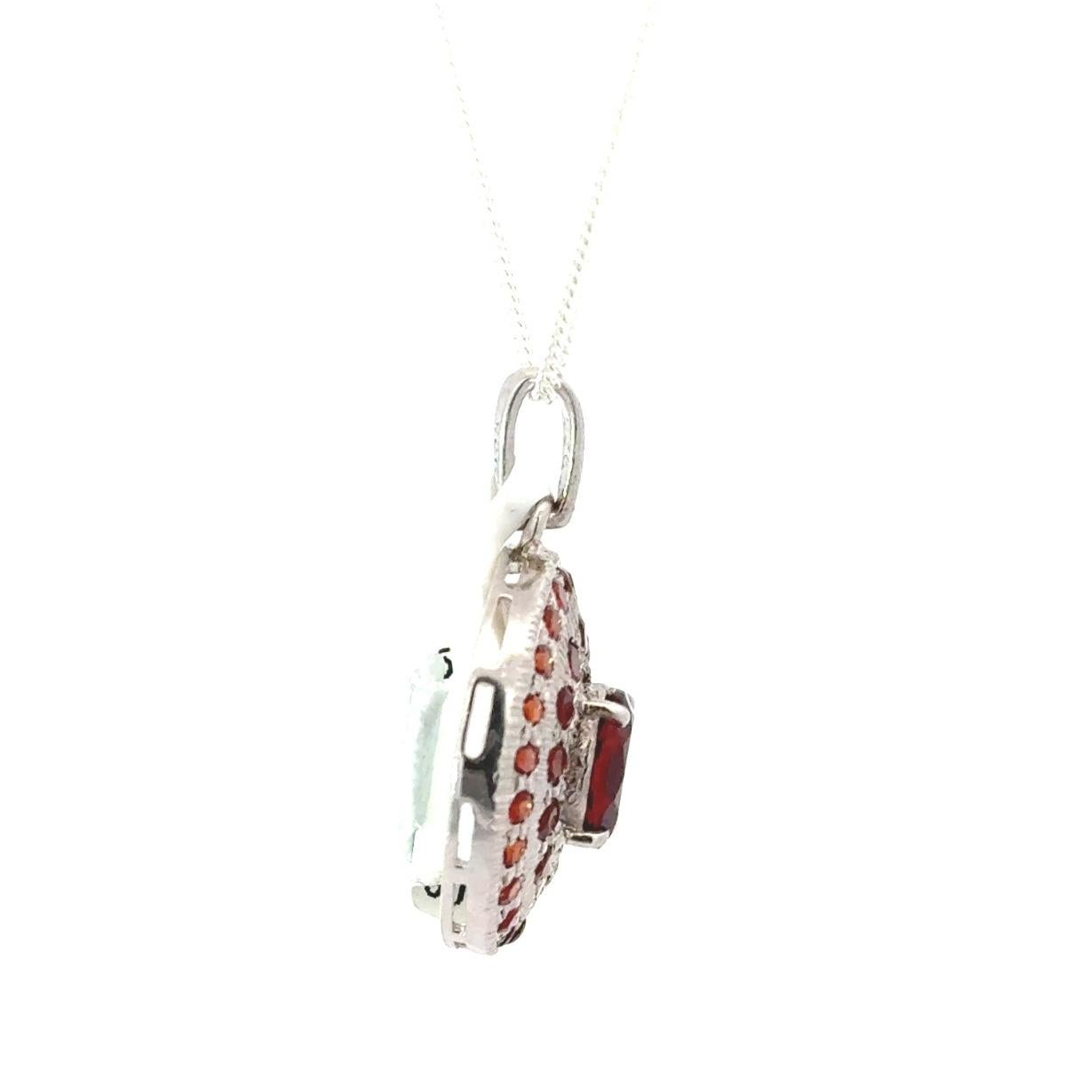 Solid Oval Cut Handmade Garnet Pave Set Silver Pendant Necklace for Mom In New Condition For Sale In New York, NY