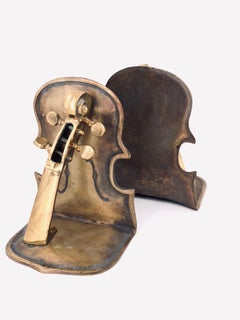 Solid Pair of Polished Patinated Brass Cello Bookends