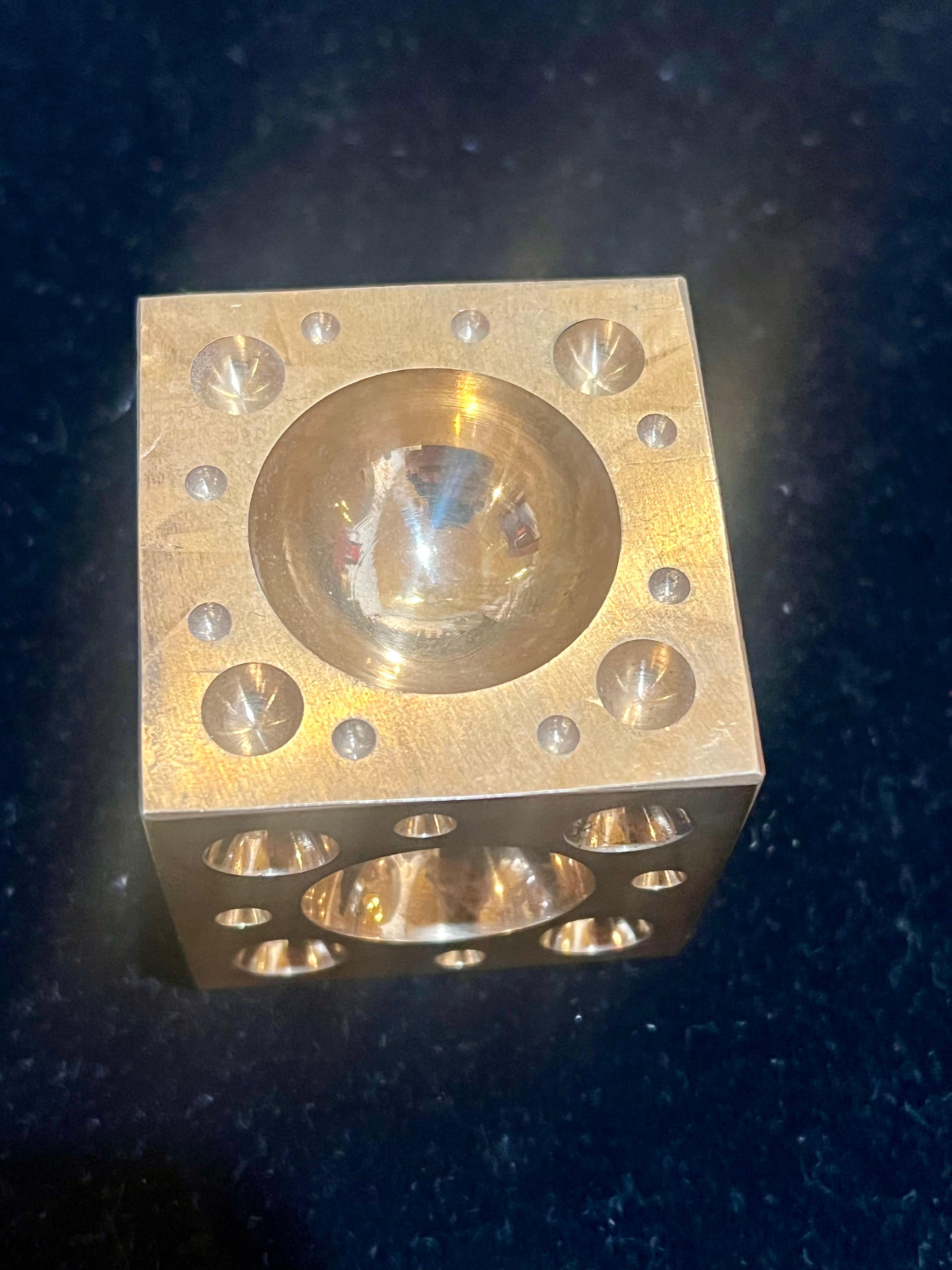 Mid-Century Modern Solid Patinated Brass Cube Dice Sculpture Paper Weight