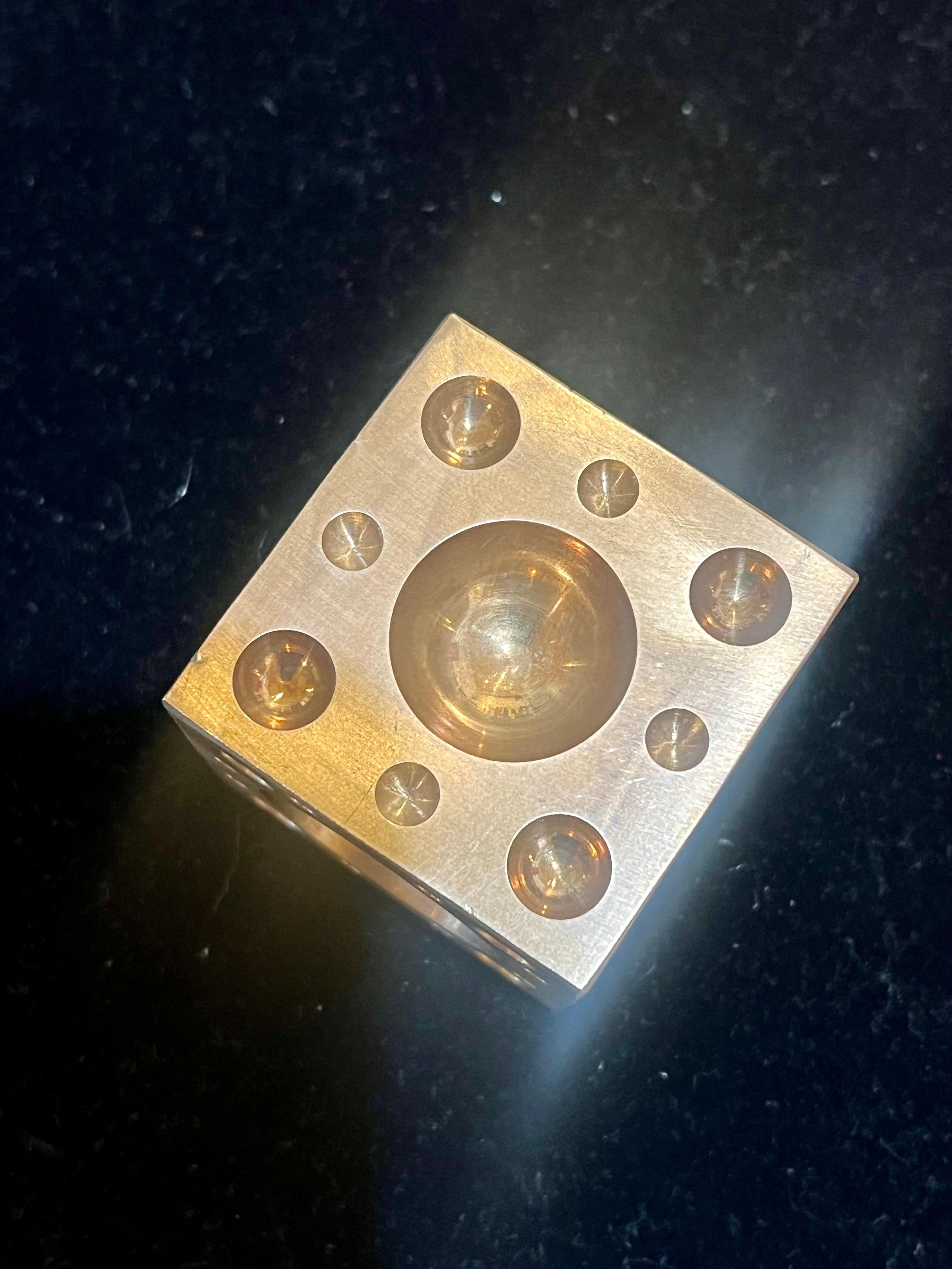 Solid Patinated Brass Cube Dice Sculpture Paper Weight In Excellent Condition In San Diego, CA