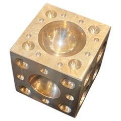 Solid Patinated Brass Cube Dice Sculpture Paper Weight