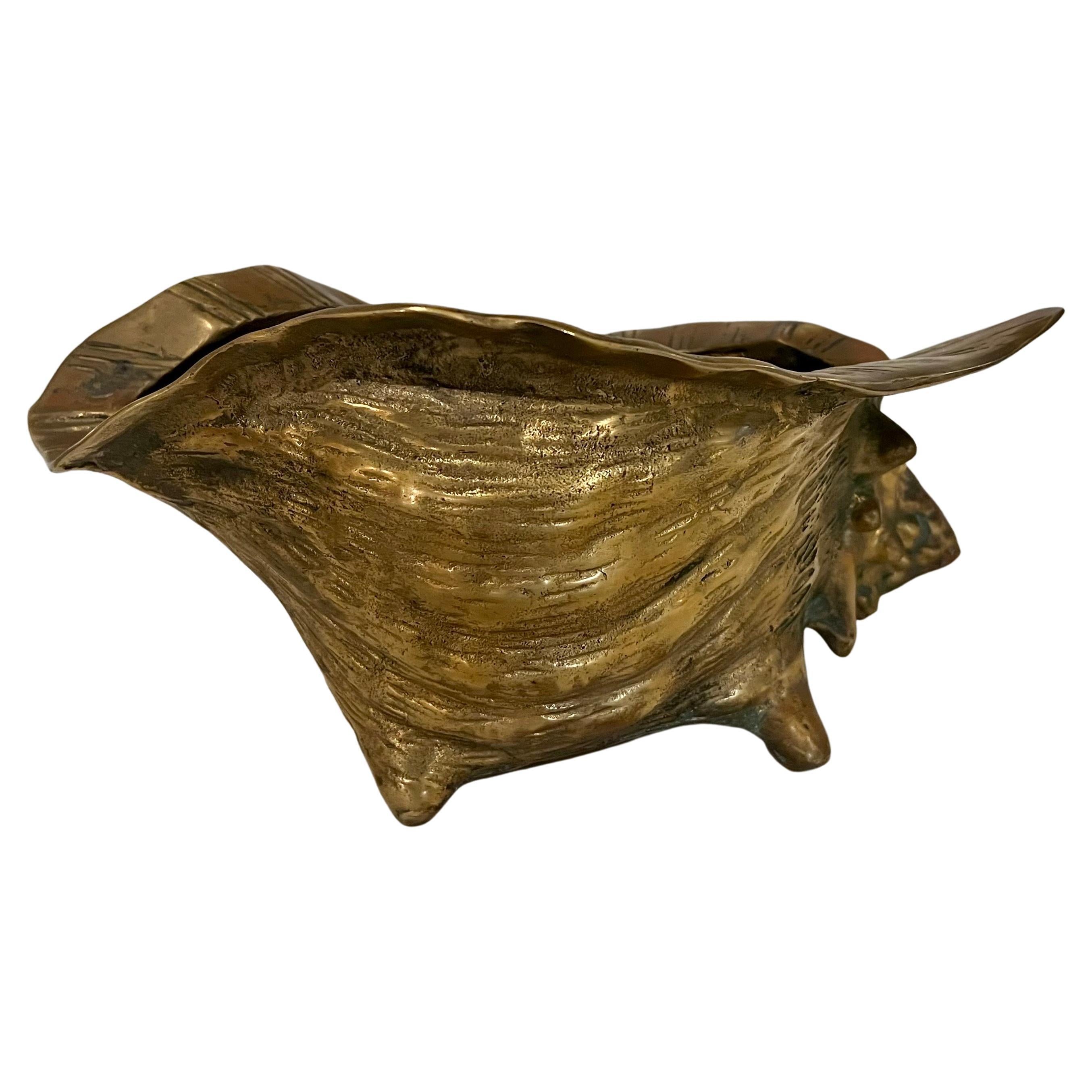 Solid Patinated Brass Seashell Conch Catch It All / Planter In Good Condition For Sale In San Diego, CA