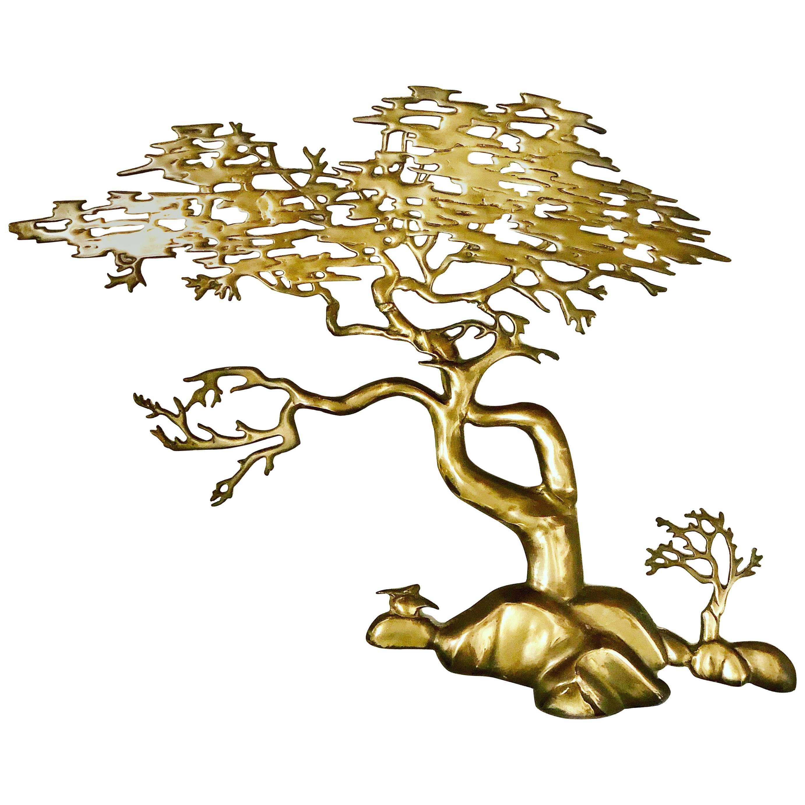 Solid Patinated Brass Wall Sculpture Attributed to Bijan