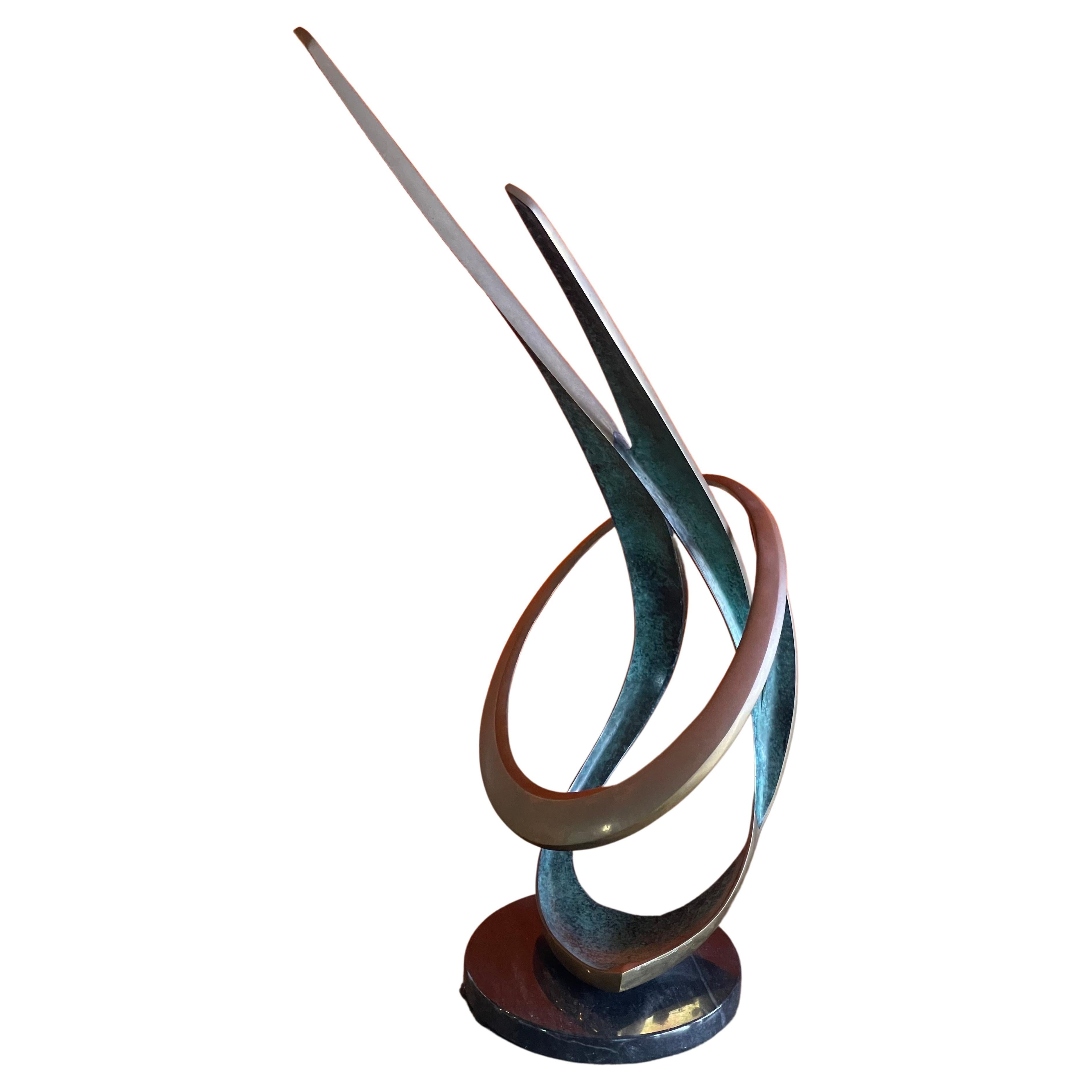 American Solid Patinated Bronze Post-Modern Abstract Sculpture by Bob Bennett  For Sale