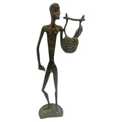 Solid Patinated Bronze Sculpture Statue Nude Male Greek Orpheus