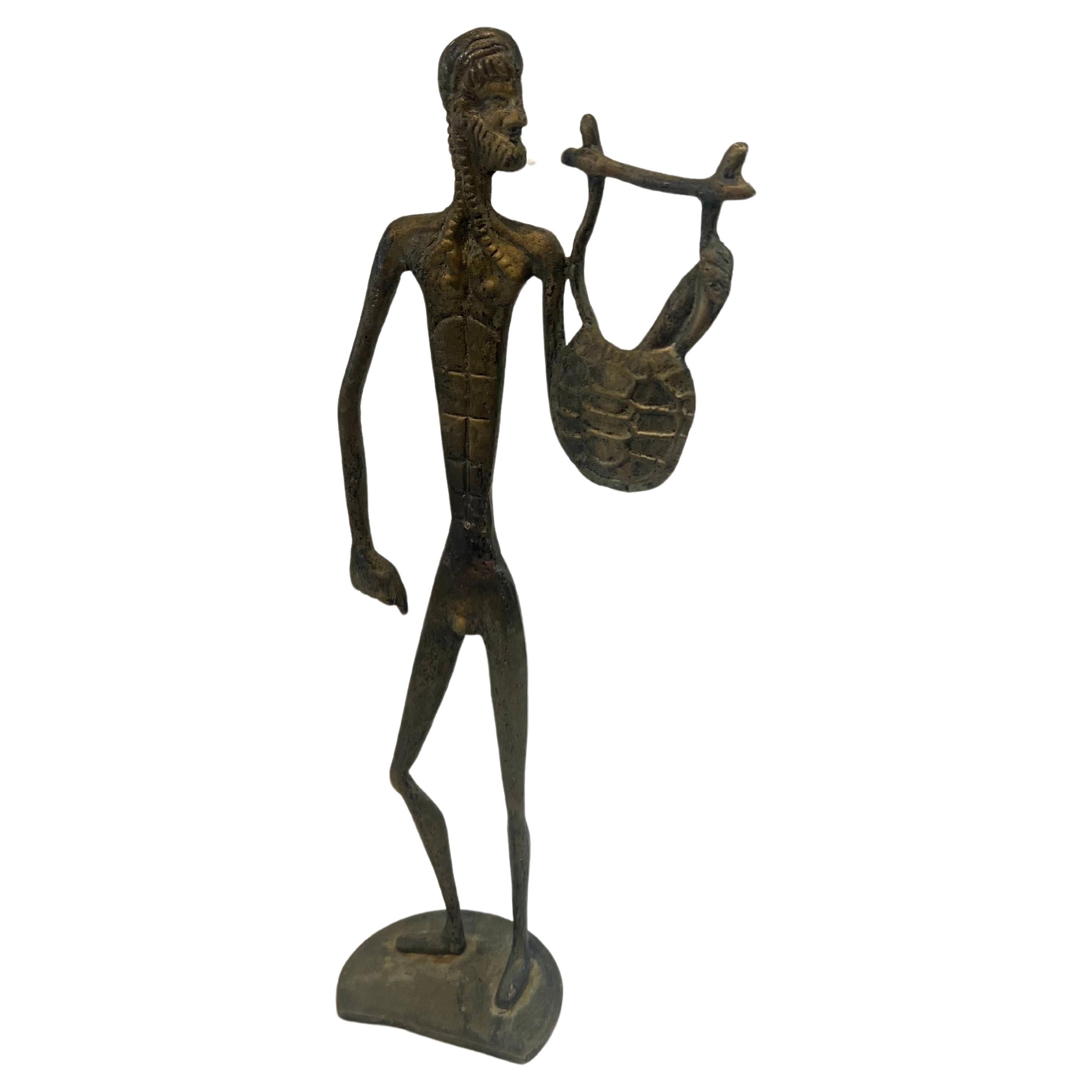 Escultura de Bronce Patinado Macizo Estatua Masculina Desnuda Orfeo Griego en venta