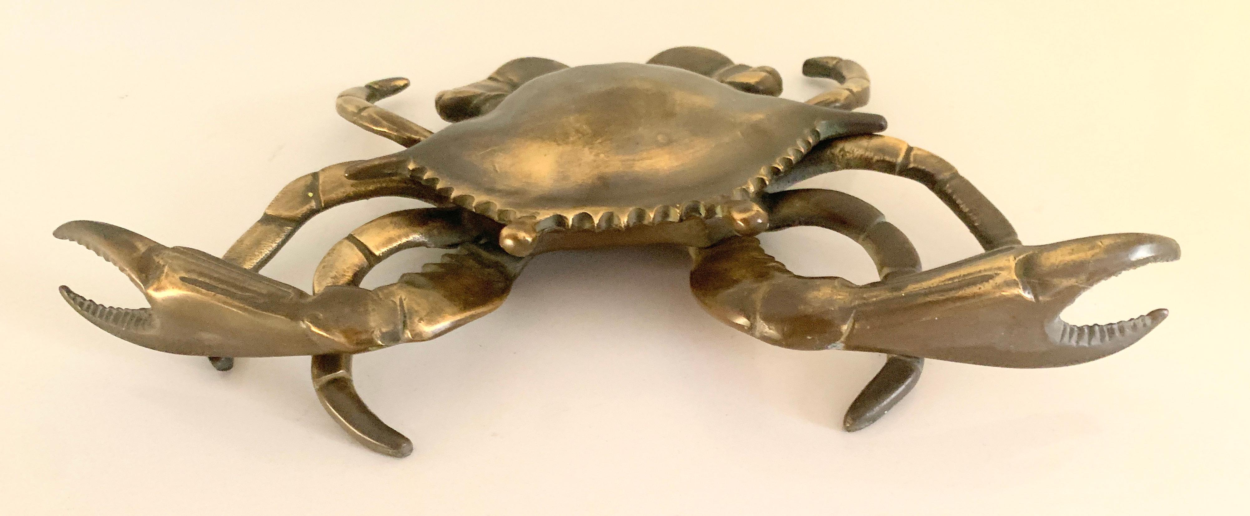 Mid-Century Modern Solid Patinated English Bronze Crab Cancer Lidded Ashtray 420 For Sale