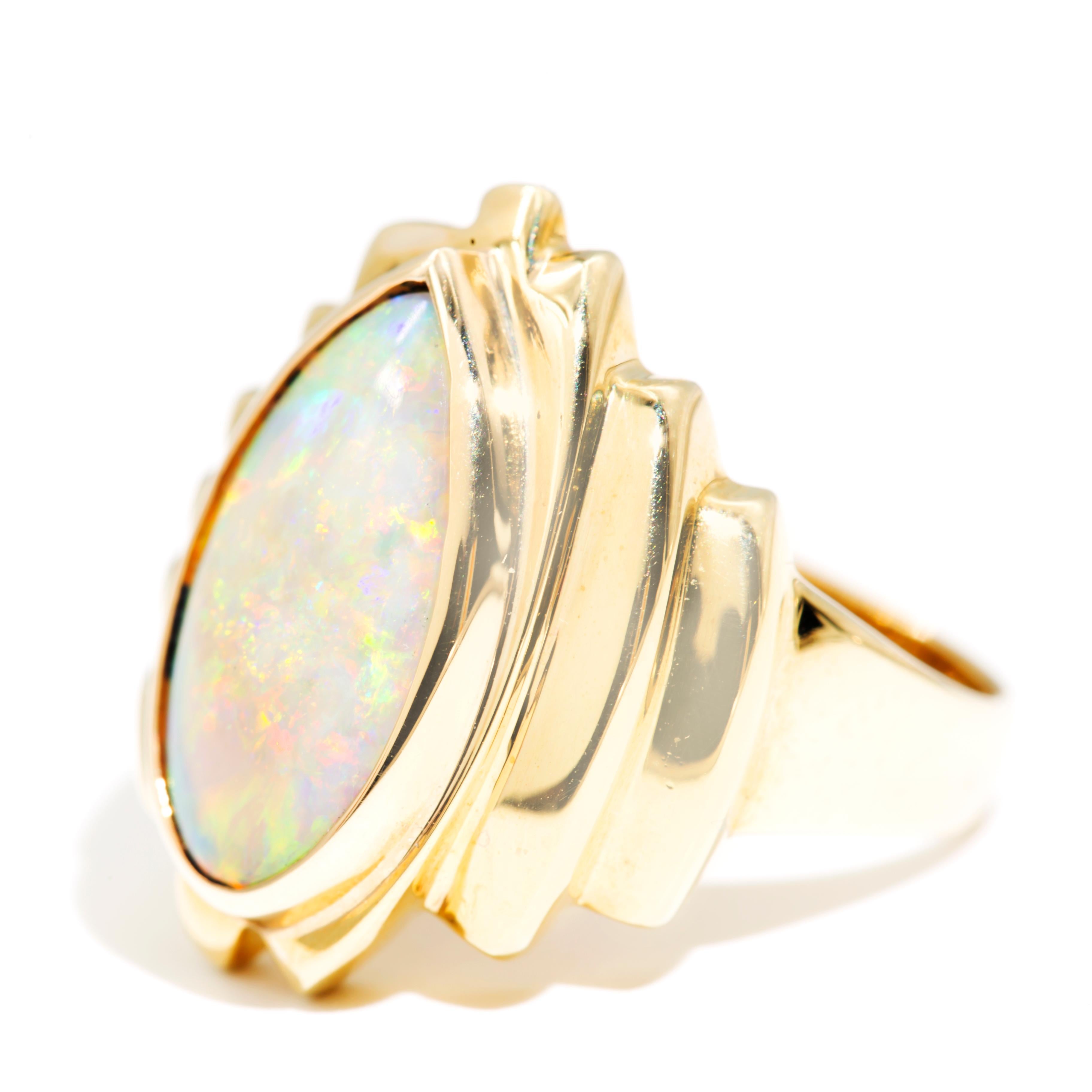 Solid Pear Shape Opal 9 Carat Yellow Gold Vintage Signet Ring 4