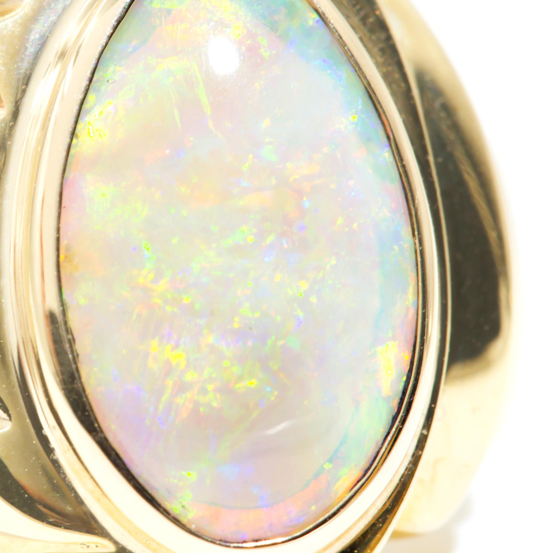 Solid Pear Shape Opal 9 Carat Yellow Gold Vintage Signet Ring 5