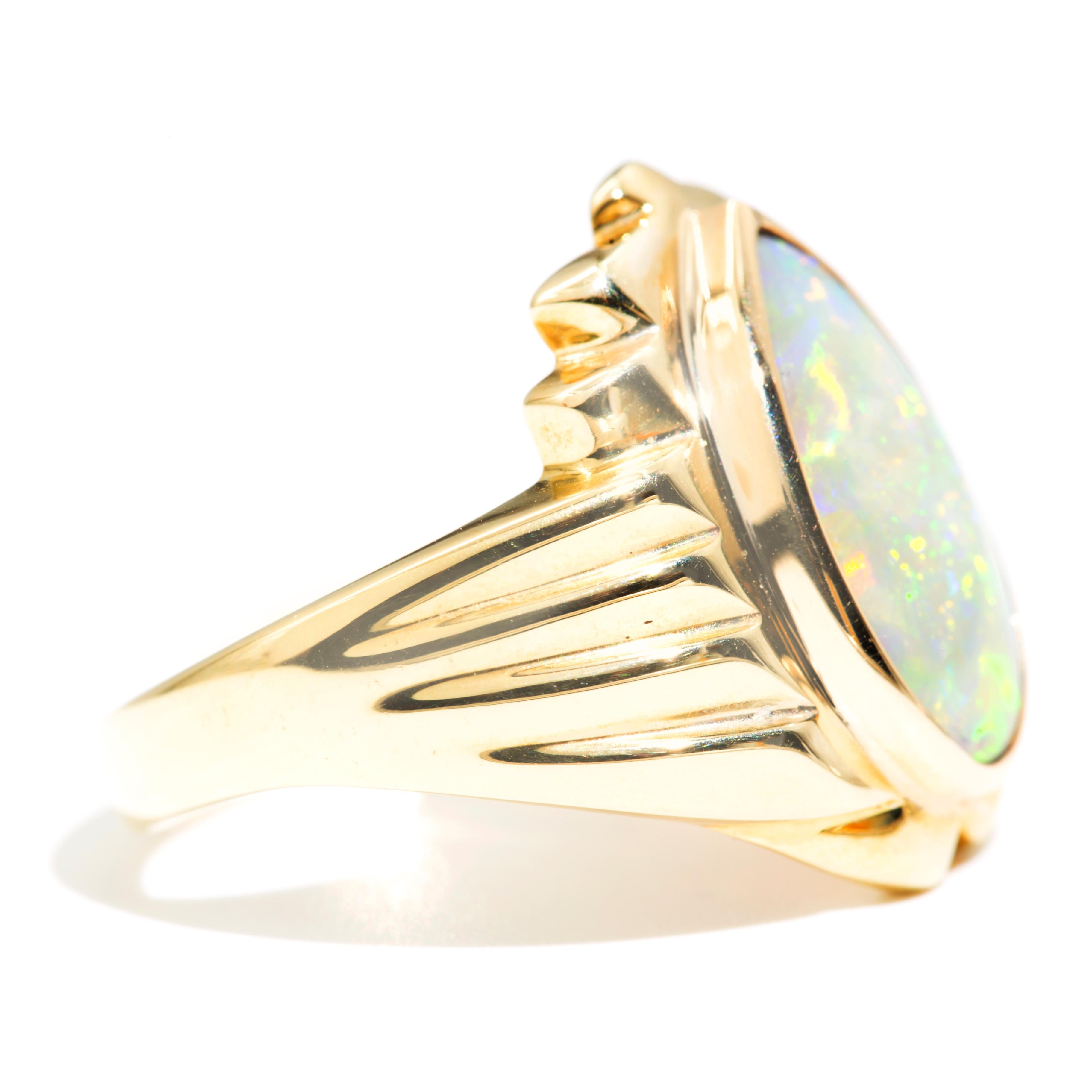 Modern Solid Pear Shape Opal 9 Carat Yellow Gold Vintage Signet Ring