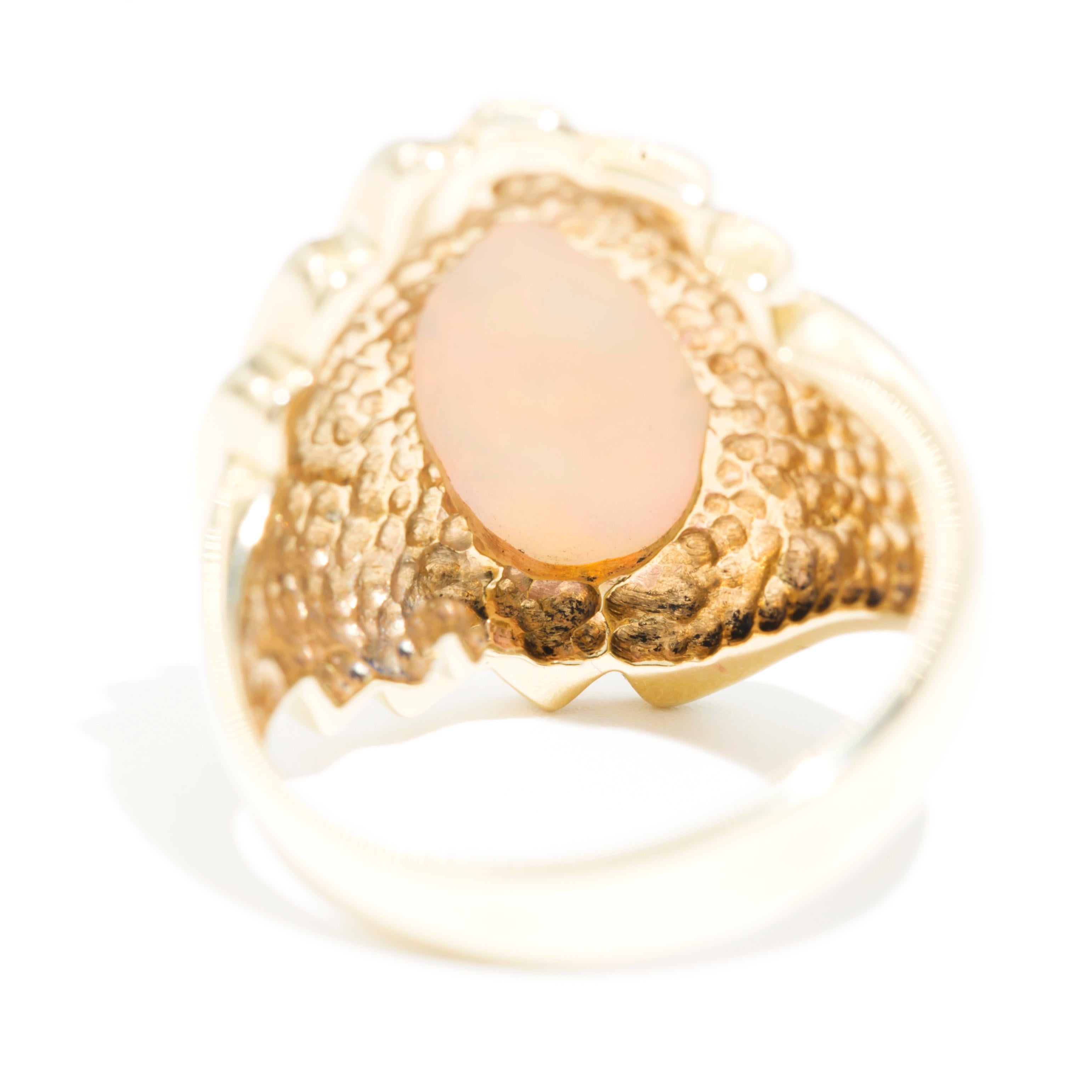 Solid Pear Shape Opal 9 Carat Yellow Gold Vintage Signet Ring 2