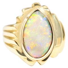 Solid Pear Shape Opal 9 Carat Yellow Gold Vintage Signet Ring