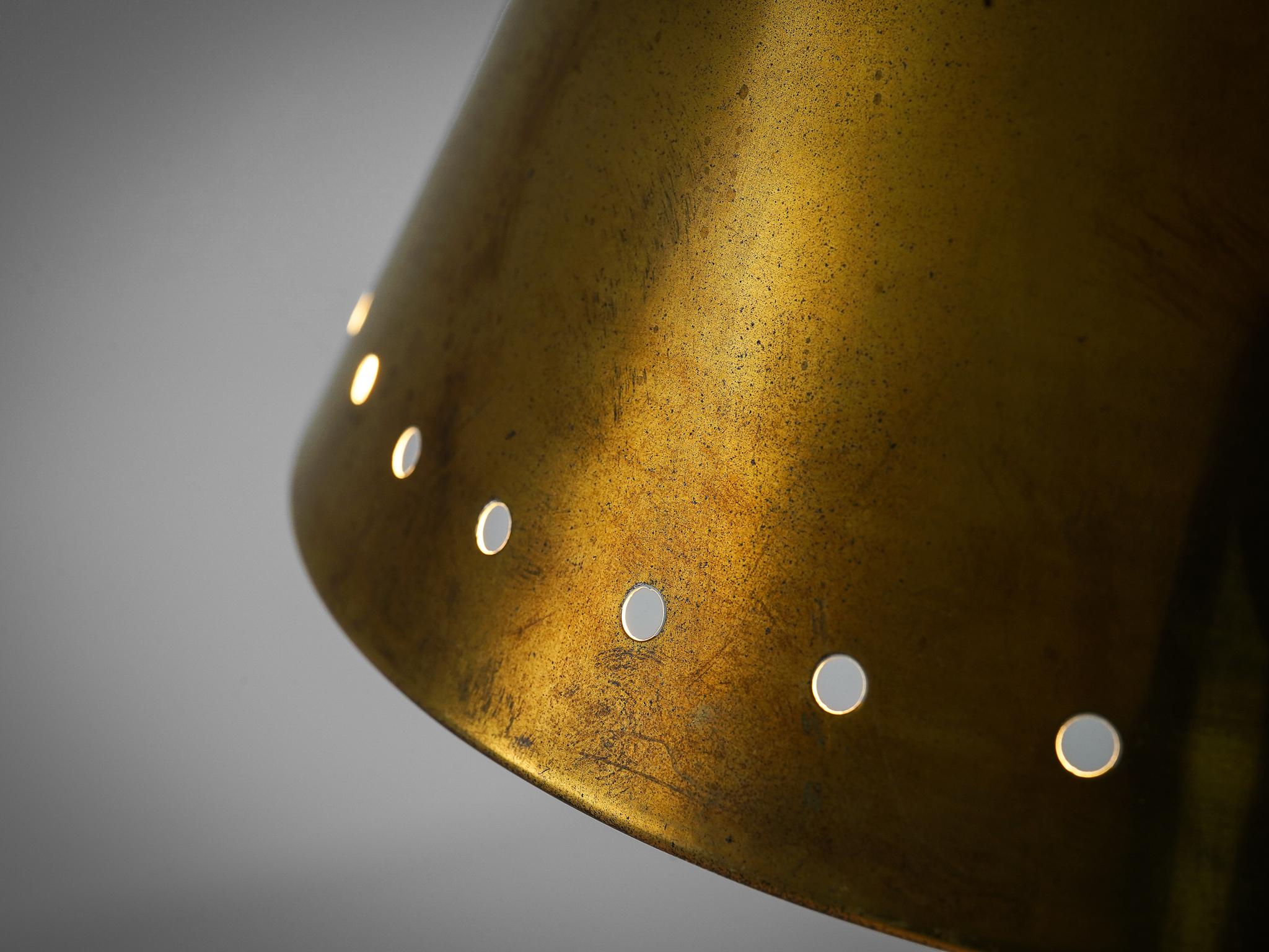 Italian Solid Pendant with Perforated Lampshade in Brass