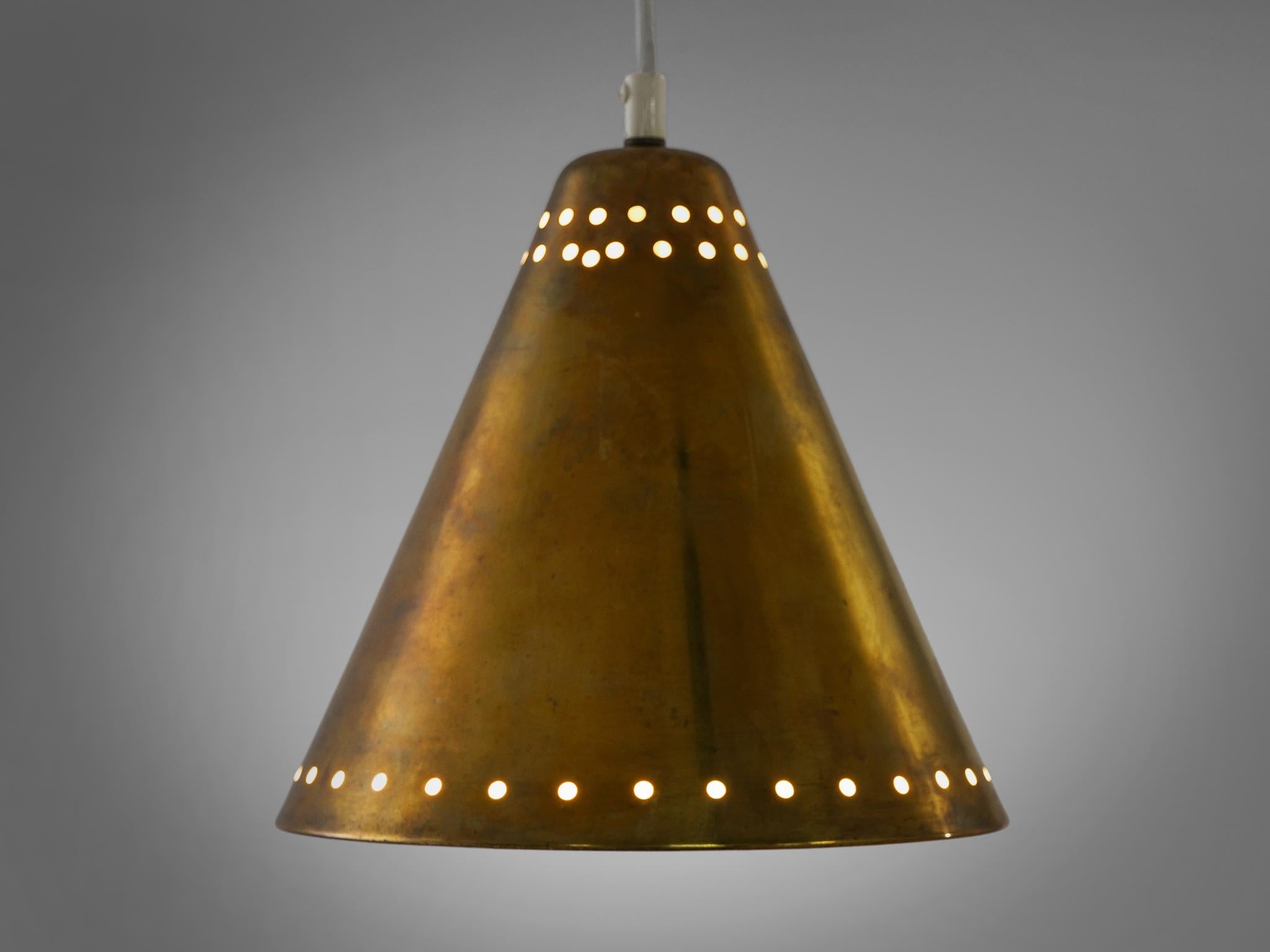 Solid Pendant with Perforated Lampshade in Brass In Good Condition In Waalwijk, NL