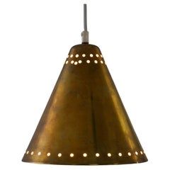 Solid Pendant with Perforated Lampshade in Brass