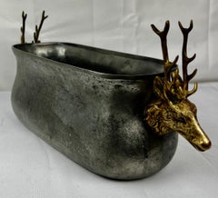 Solid Pewter Container with Brass Stag Head Handles