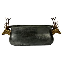 Solid Pewter Container with Brass Stag Head Handles