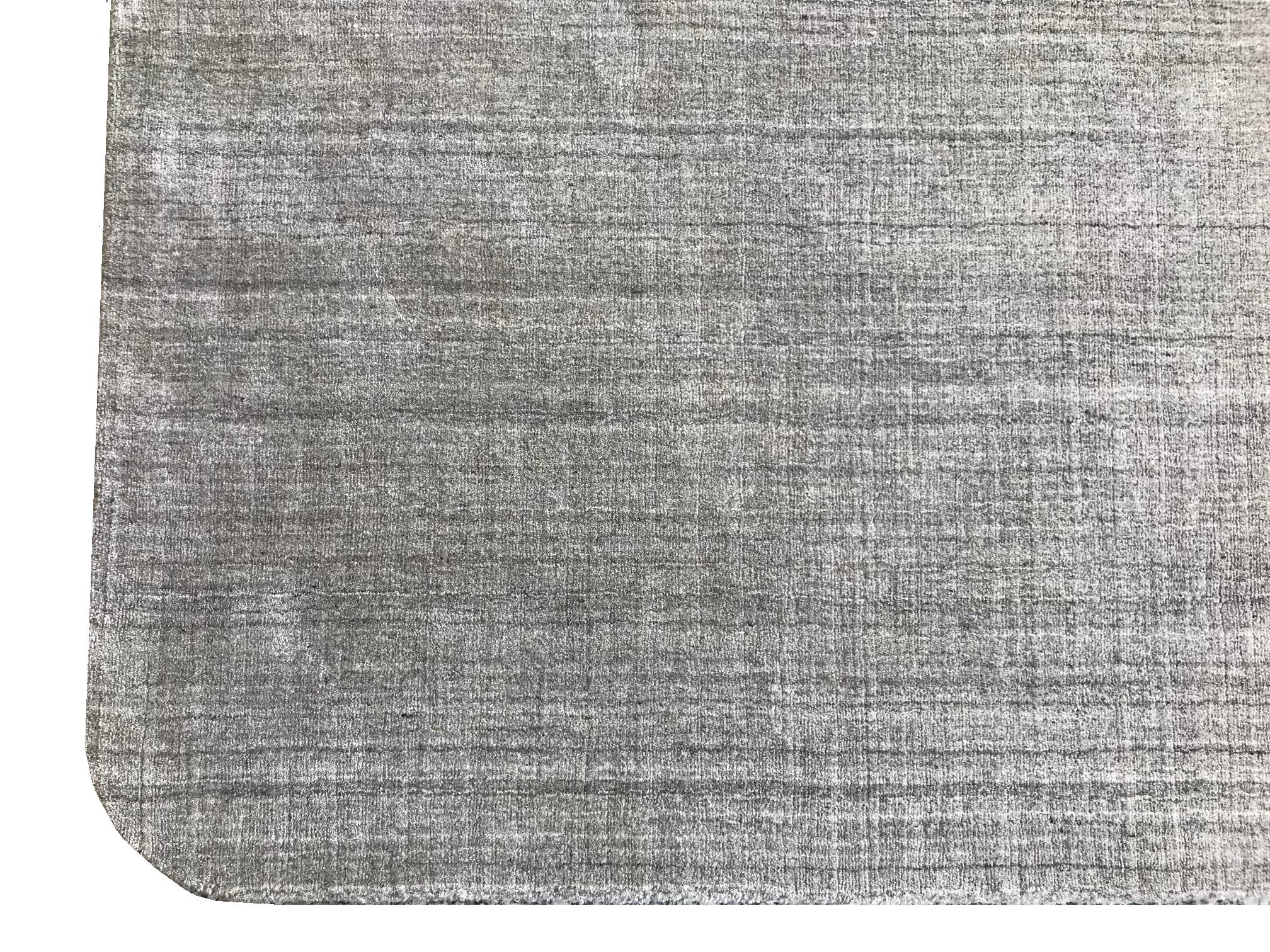 Industrial Solid Pewter Gray Hand-Loomed Bamboo Silk Neutral Rug Custom Size Rug For Sale