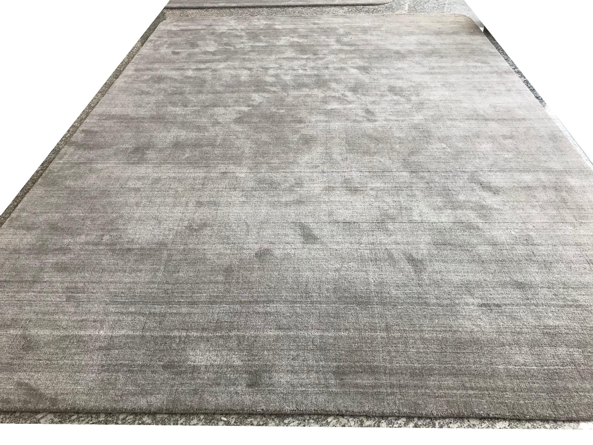 Hand-Woven Solid Pewter Gray Hand-Loomed Bamboo Silk Neutral Rug Custom Size Rug For Sale