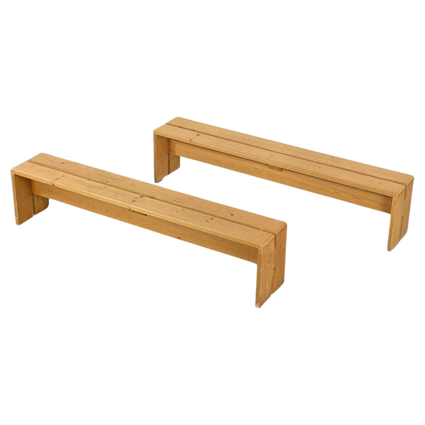  Solid Pine Benches from Les Arcs, France, circa 1973 