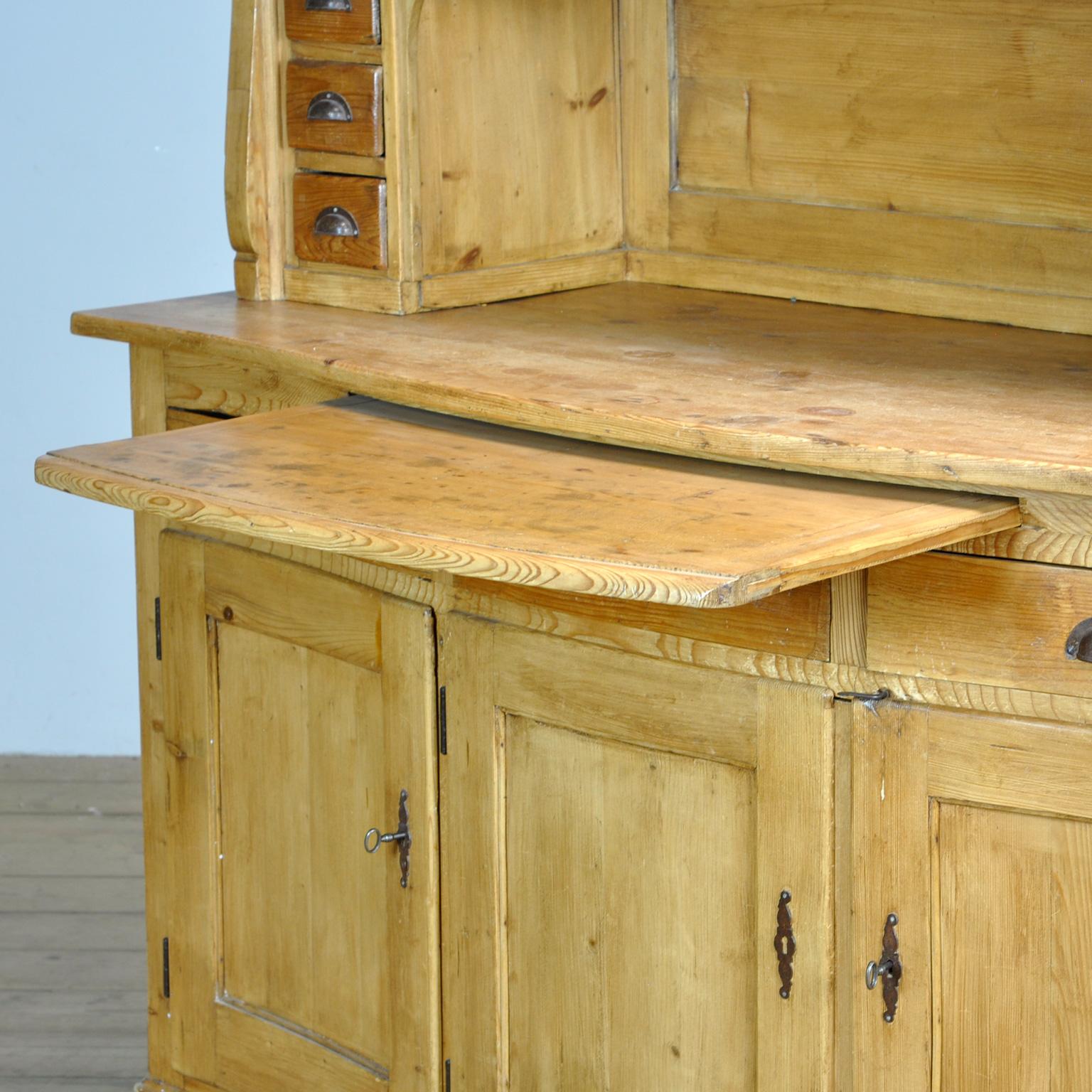 Glass Solid Pine Bread Cabinet, 1920s