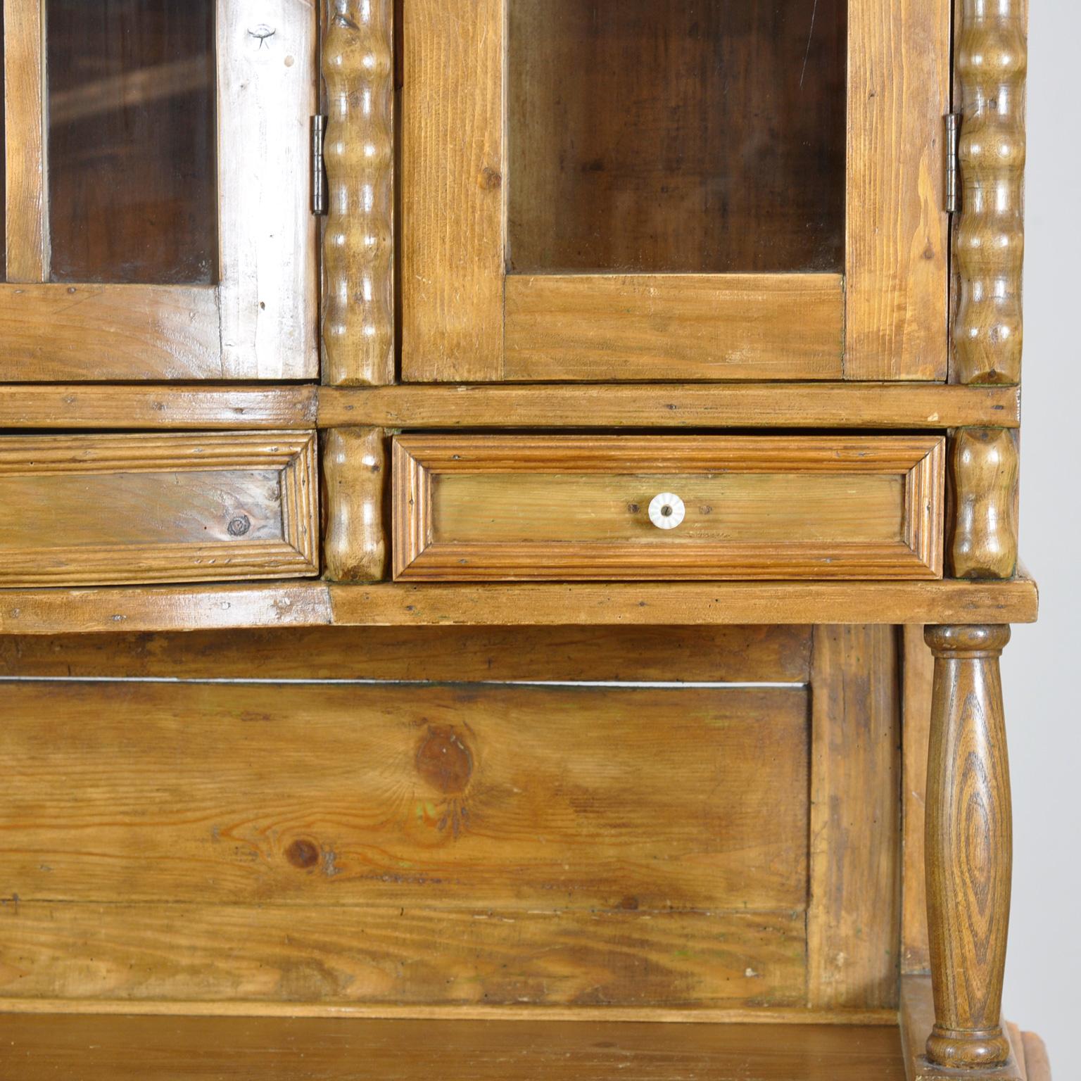 Glass Solid Pine Bread Cabinet, 1920s For Sale