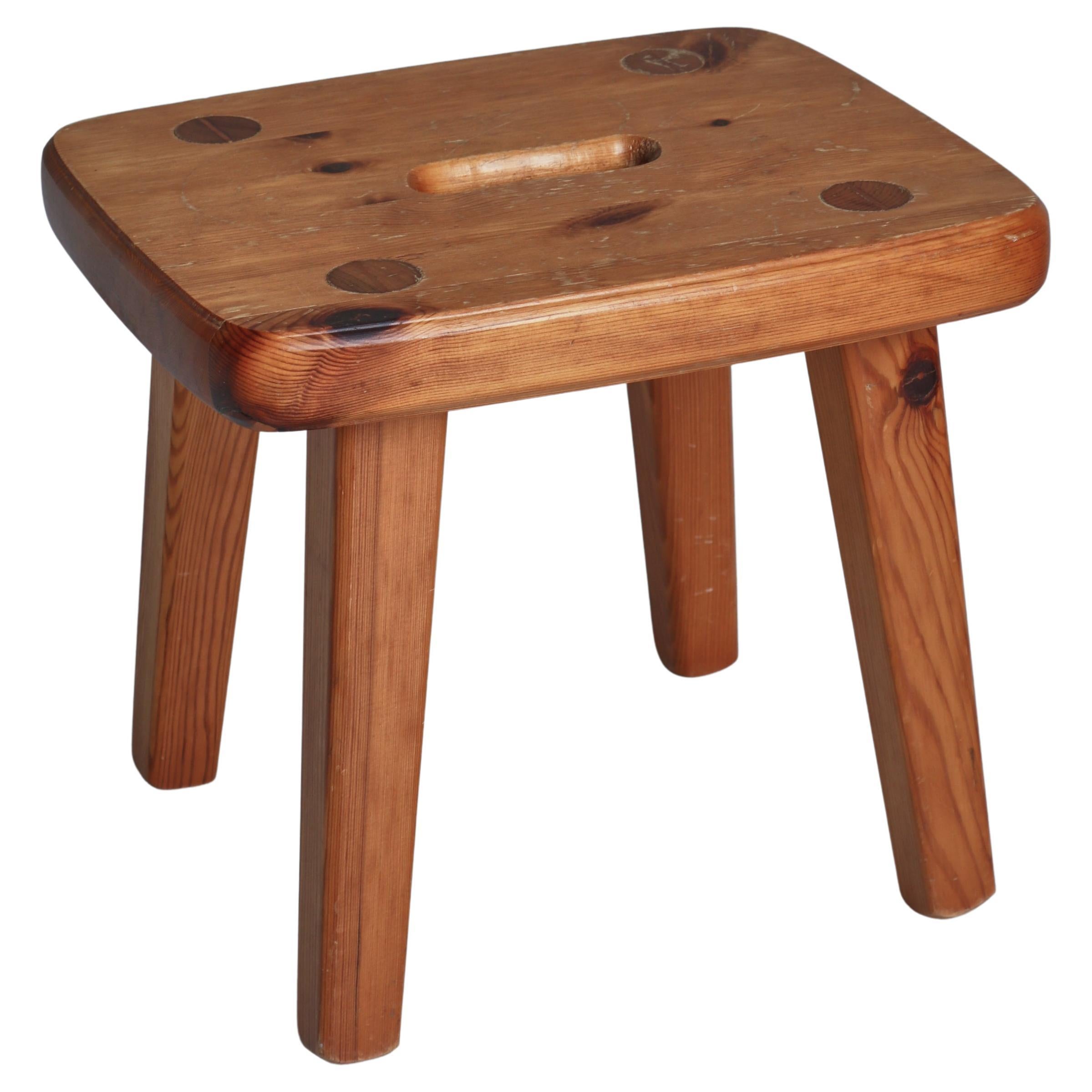 Solid Pine Cabin Stool Handmade at Vemdalia, Sweden, 1960s For Sale