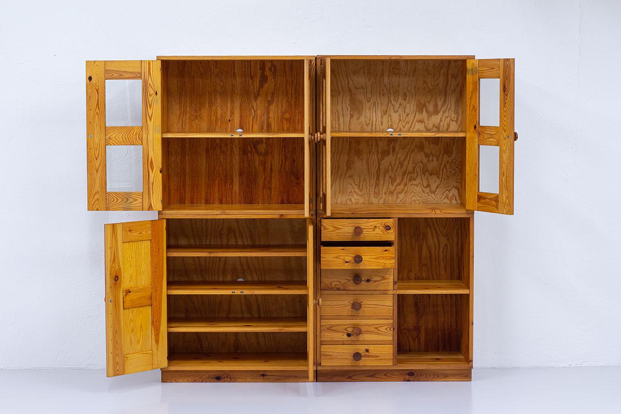 Scandinavian Modern Solid Pine Cabinets, Vitrines & Chest by Luxus, Sweden, 1960s For Sale