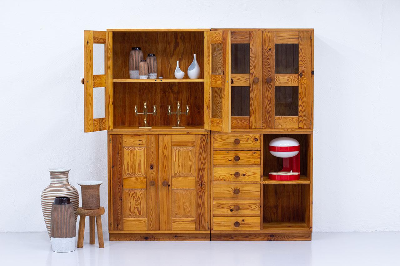 Swedish Solid Pine Cabinets, Vitrines & Chest by Luxus, Sweden, 1960s For Sale