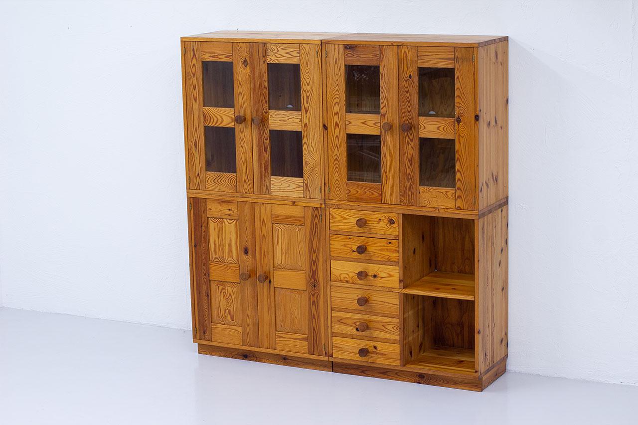 Solid Pine Cabinets, Vitrines & Chest by Luxus, Sweden, 1960s In Good Condition For Sale In Stockholm, SE