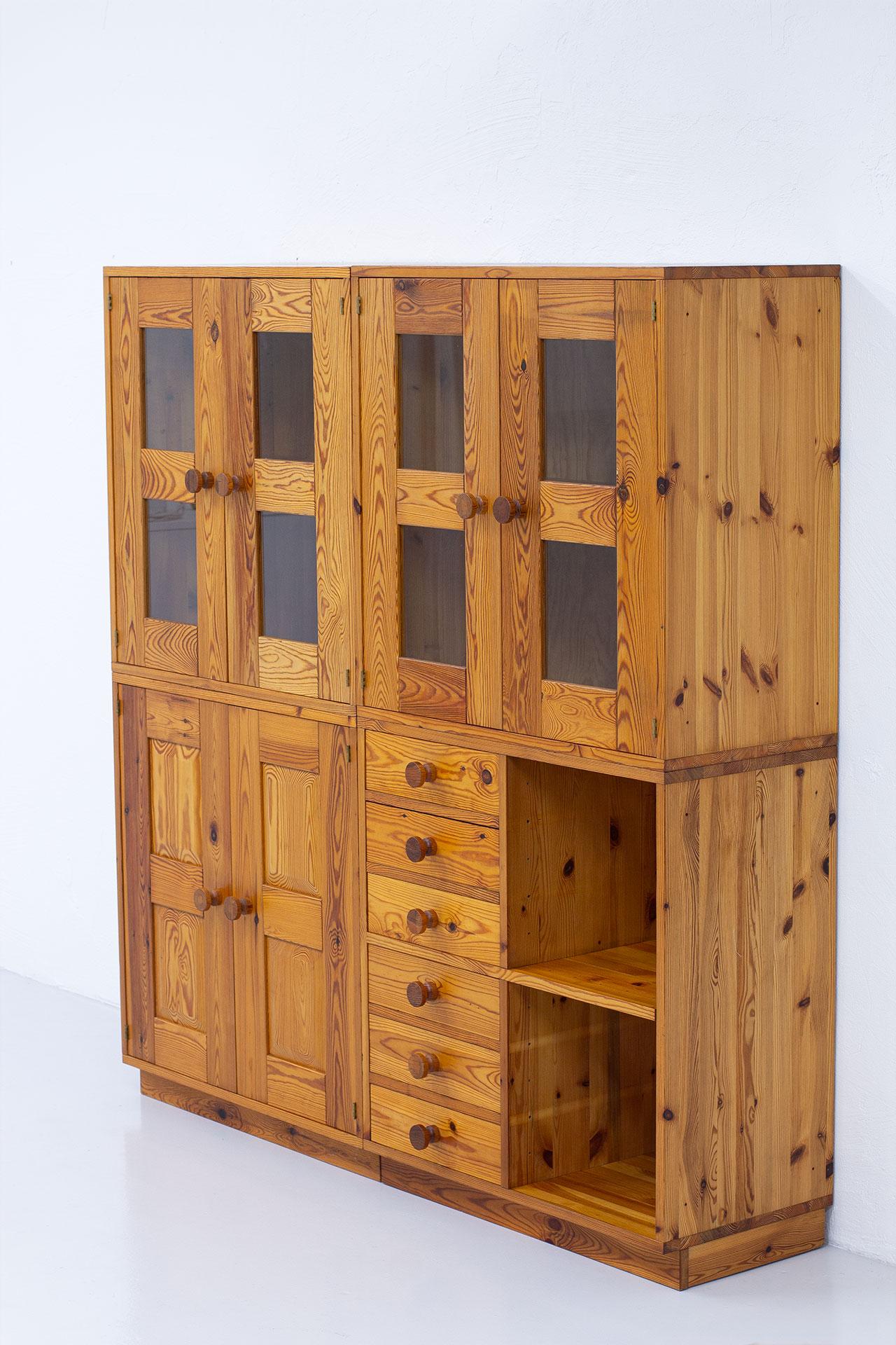 20th Century Solid Pine Cabinets, Vitrines & Chest by Luxus, Sweden, 1960s For Sale