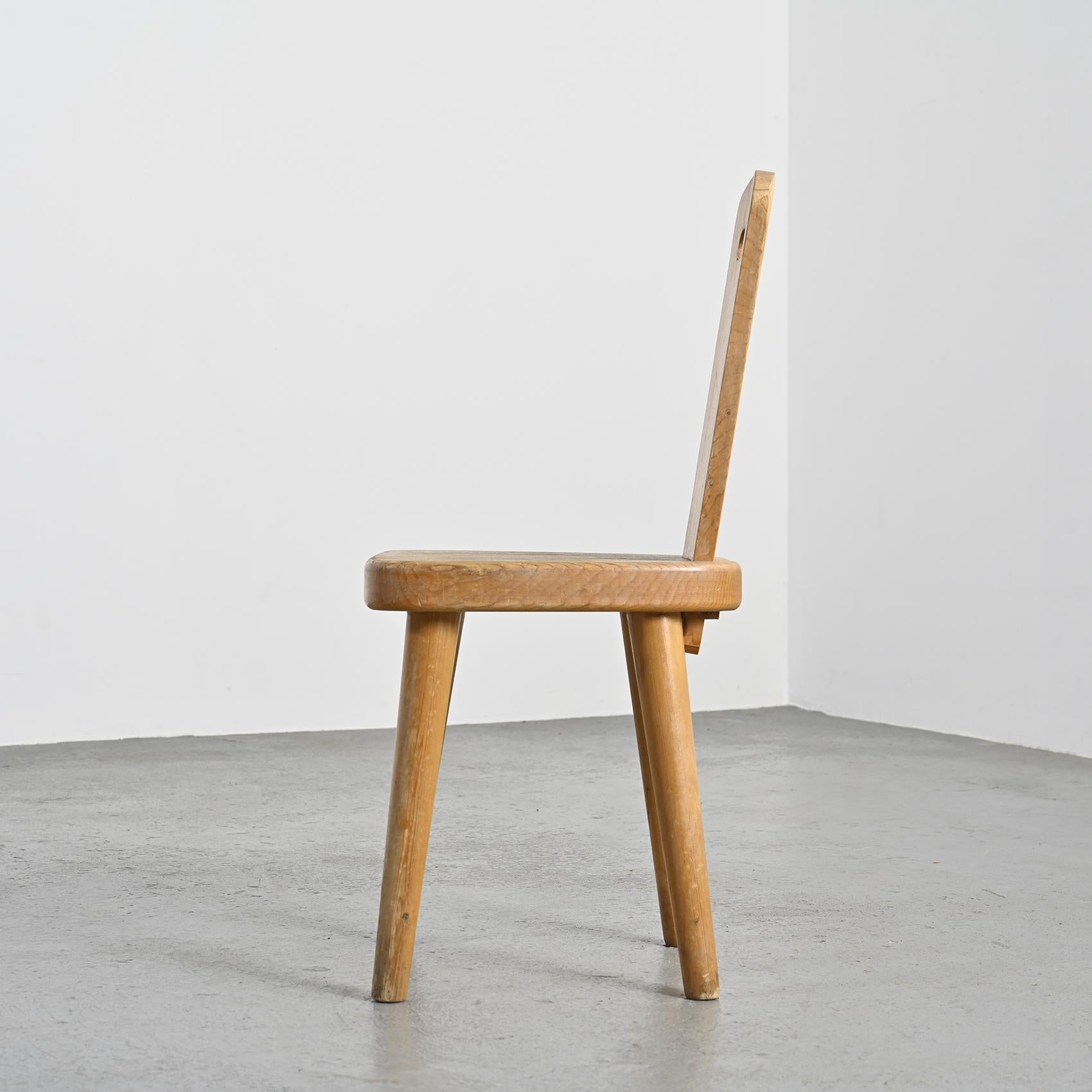 French Solid Pine Chair by Christian Durupt, Meribel 1960 For Sale