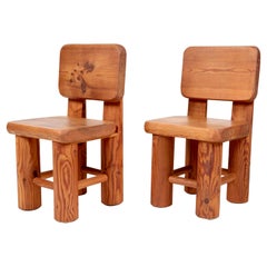 Solid Pine Chairs, Unique Swedish Work, 1950