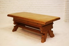 Solid Pine Coffee Table with Trestle Base, Austria, Mid-20th Century