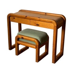 Set di console e pouf in pino massiccio, Italia, anni '70