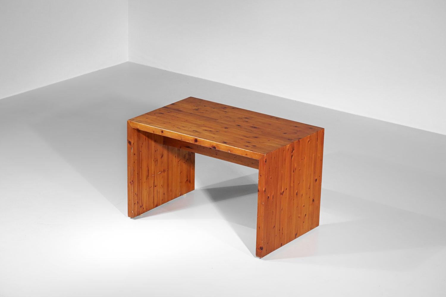 Mid-Century Modern Solid pine desk from the 60's Charlotte Perriand style - G314 For Sale
