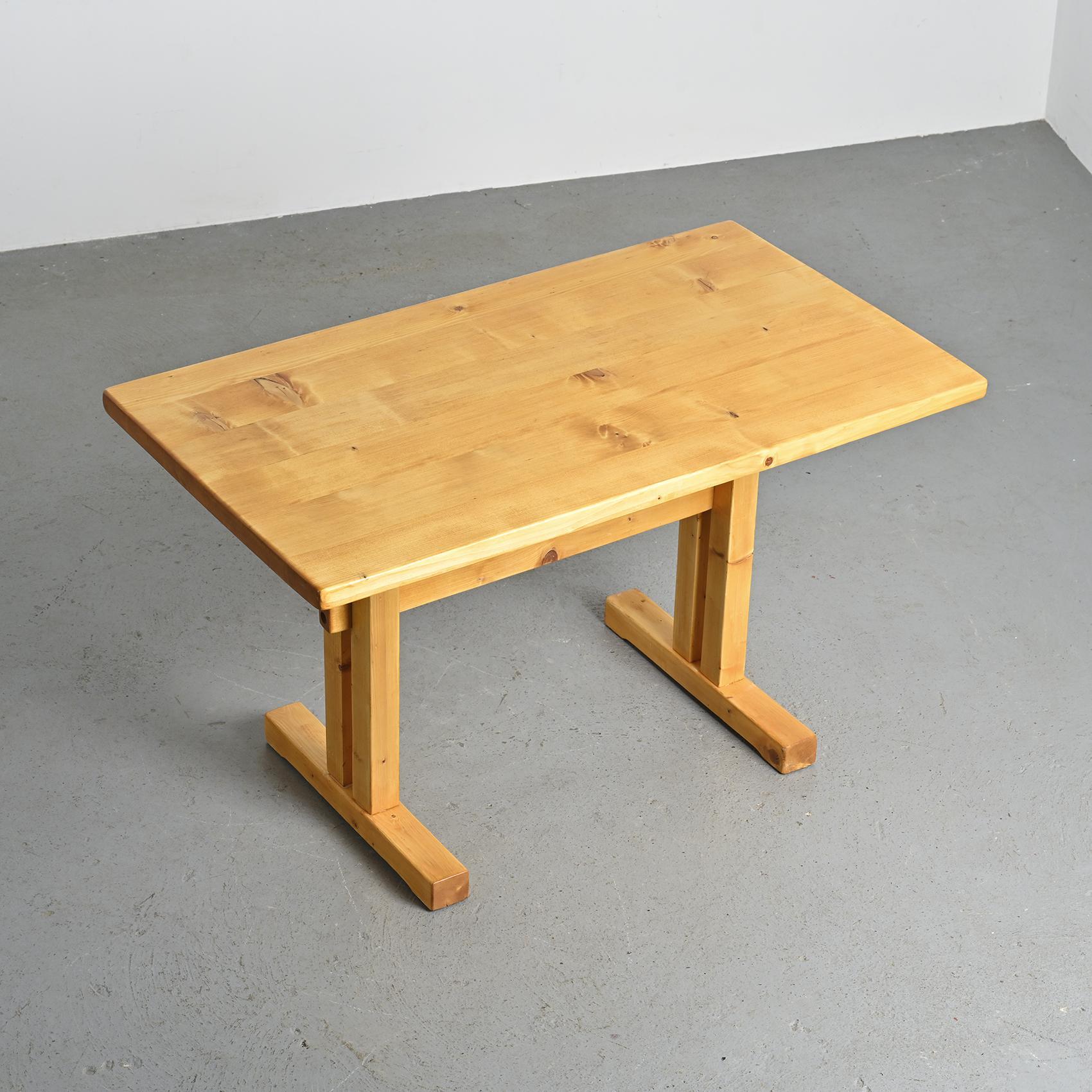 Mid-Century Modern Solid Pine Dining Table, Les Arcs, France For Sale