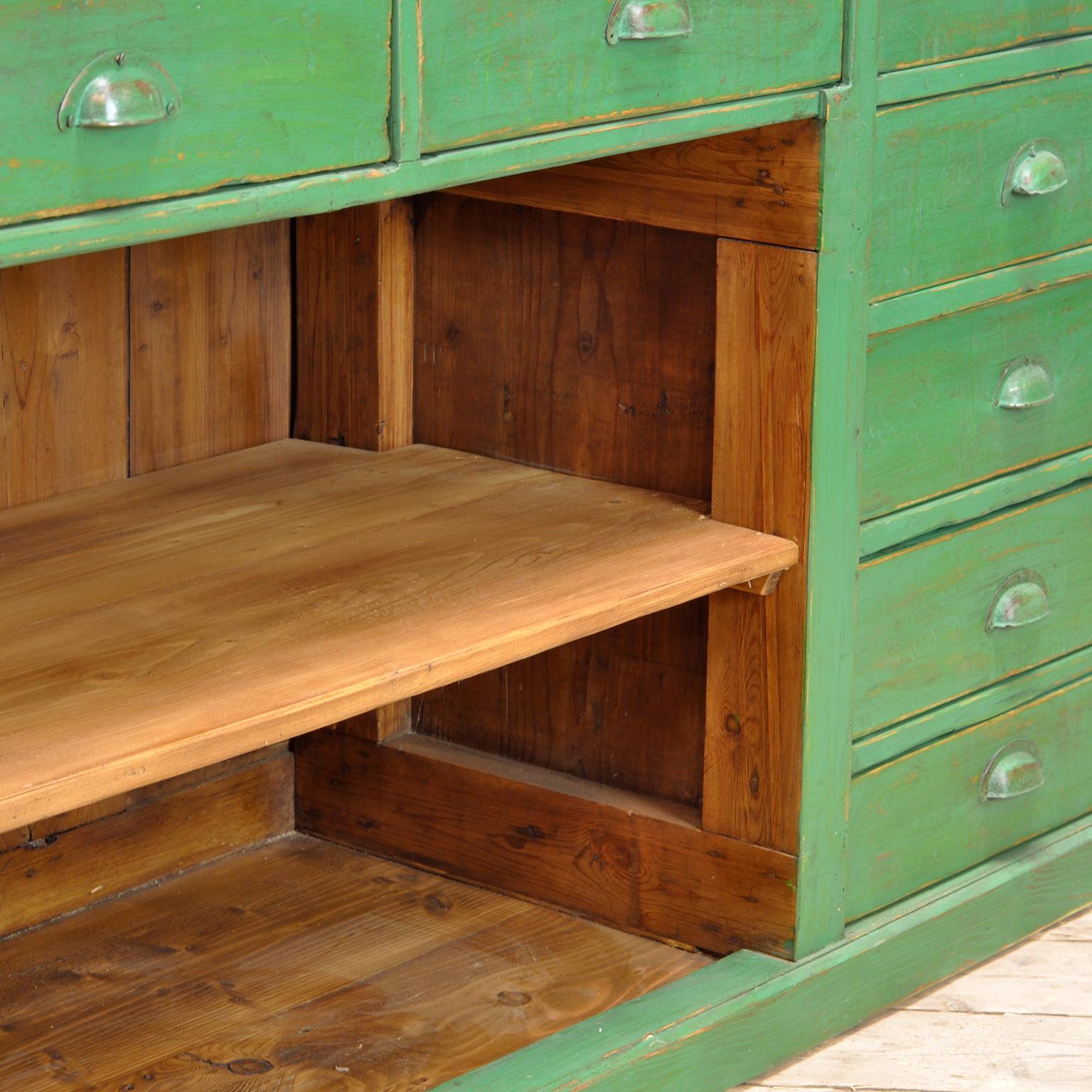 Solid Pine French Shop Counter with 9 Drawers, 1920's 10