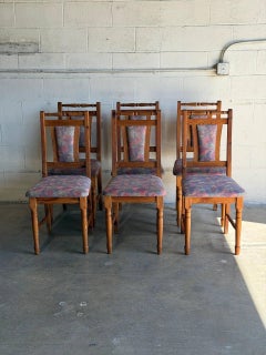 Set aus 6 gepolsterten Esszimmerstühlen mit hoher Rückenlehne aus massivem Kiefernholz, Vintage-Stil der 1980er Jahre