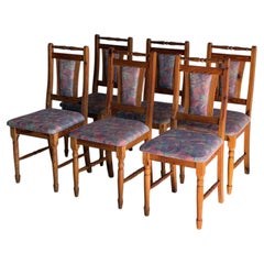Set aus 6 gepolsterten Esszimmerstühlen mit hoher Rückenlehne aus massivem Kiefernholz, Vintage-Stil der 1980er Jahre
