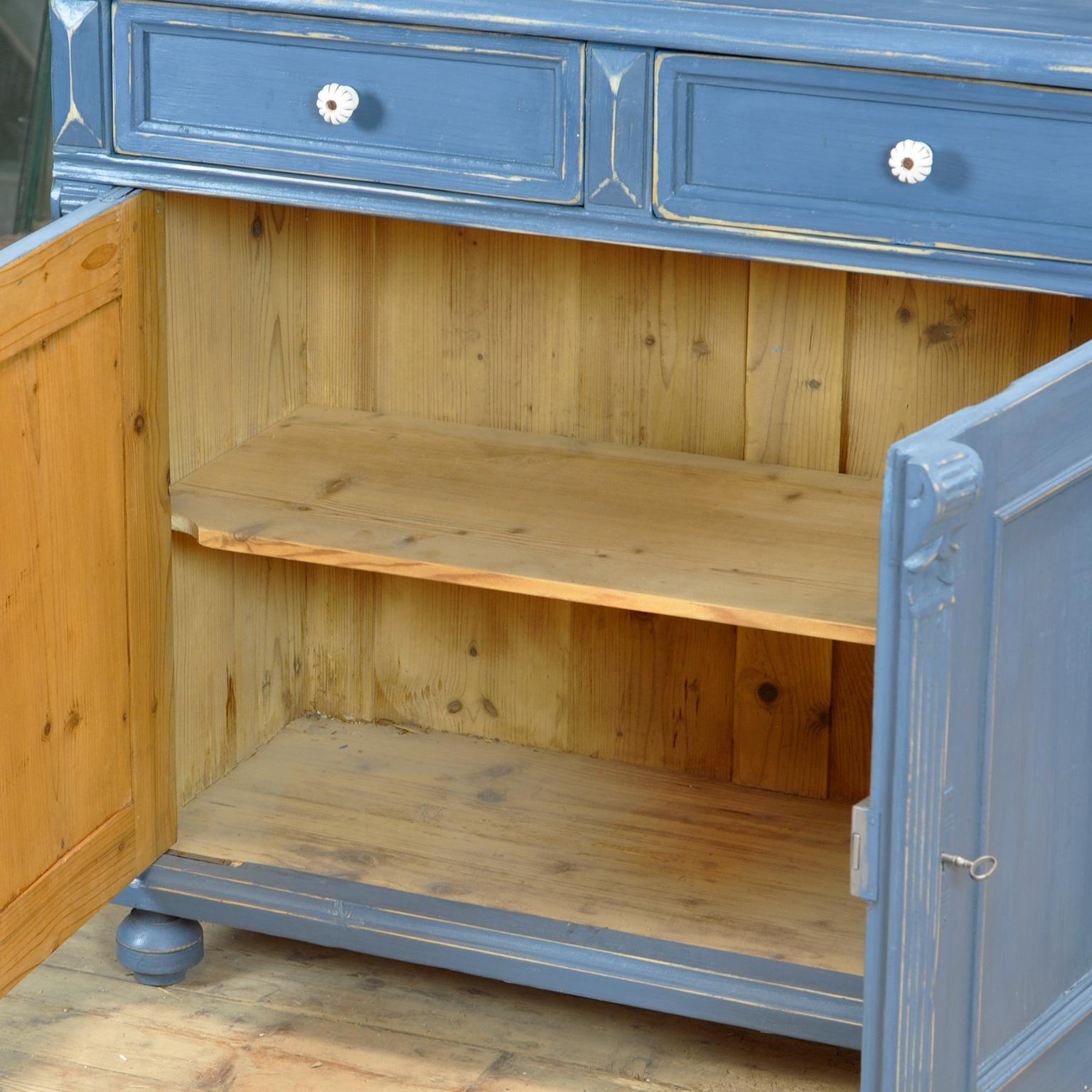 Glass Solid Pine Kitchen Cupboard, 1920’s For Sale
