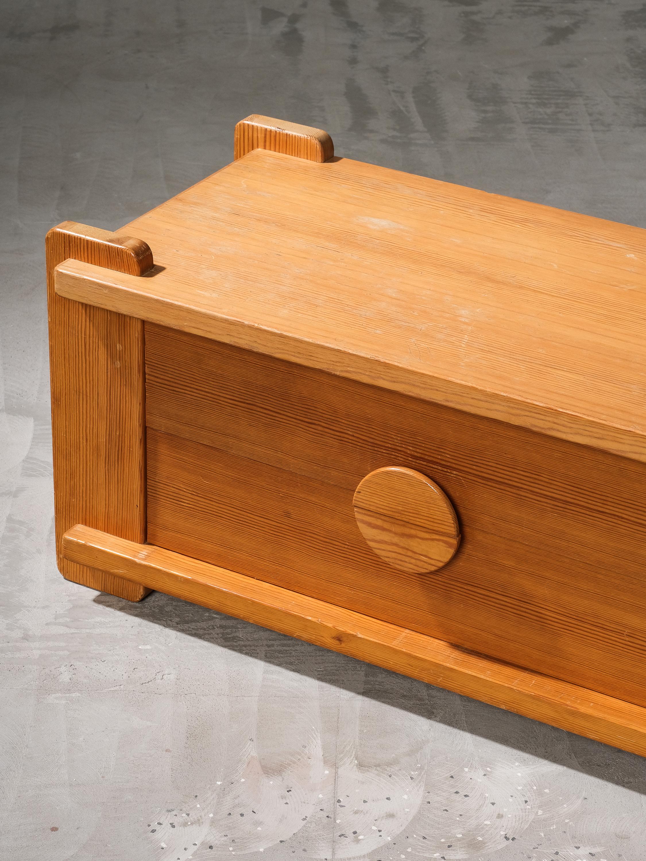Scandinavian Modern Solid Pine Low Drawer, Sweden, 1970s For Sale