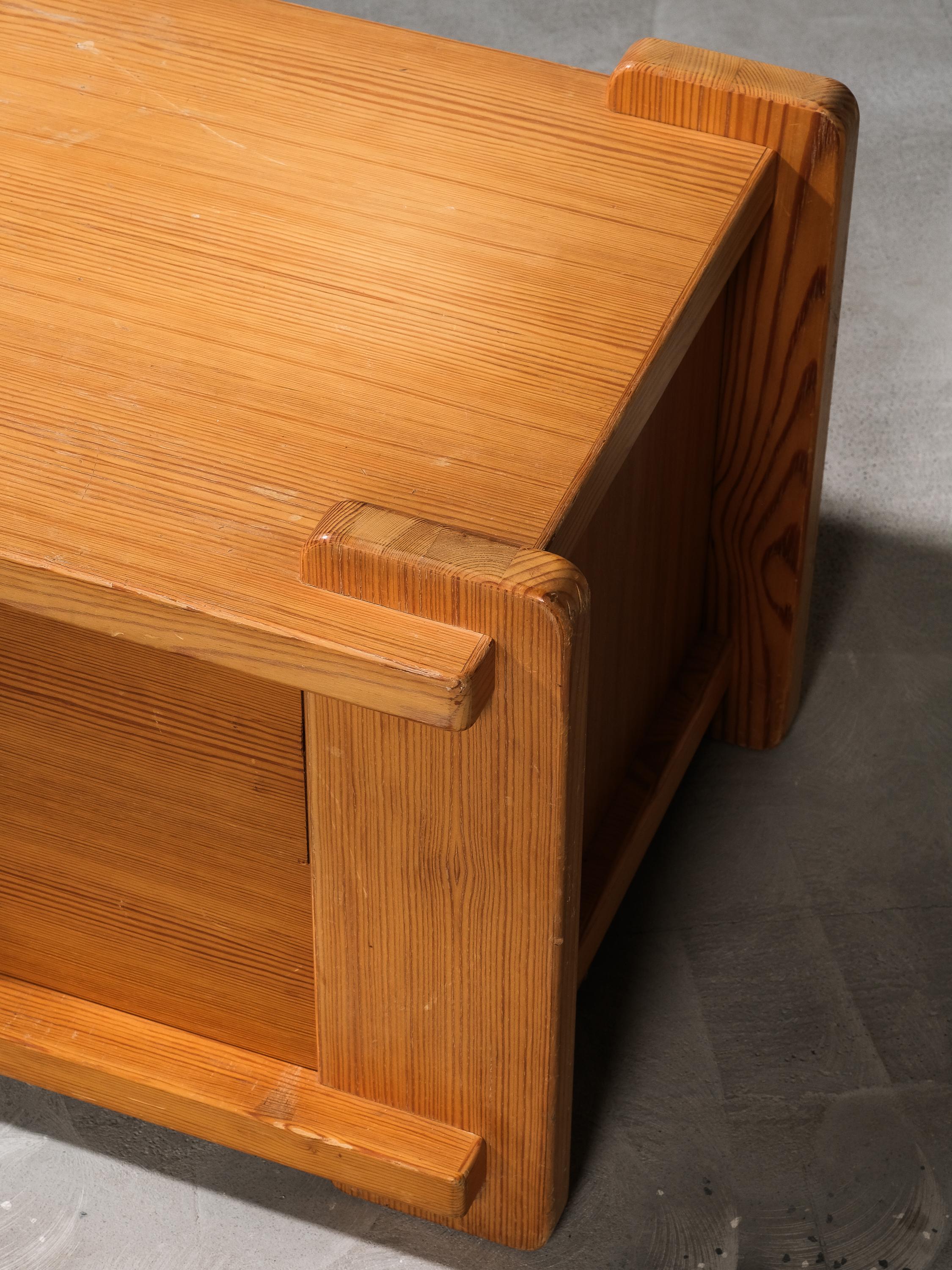 Swedish Solid Pine Low Drawer, Sweden, 1970s For Sale