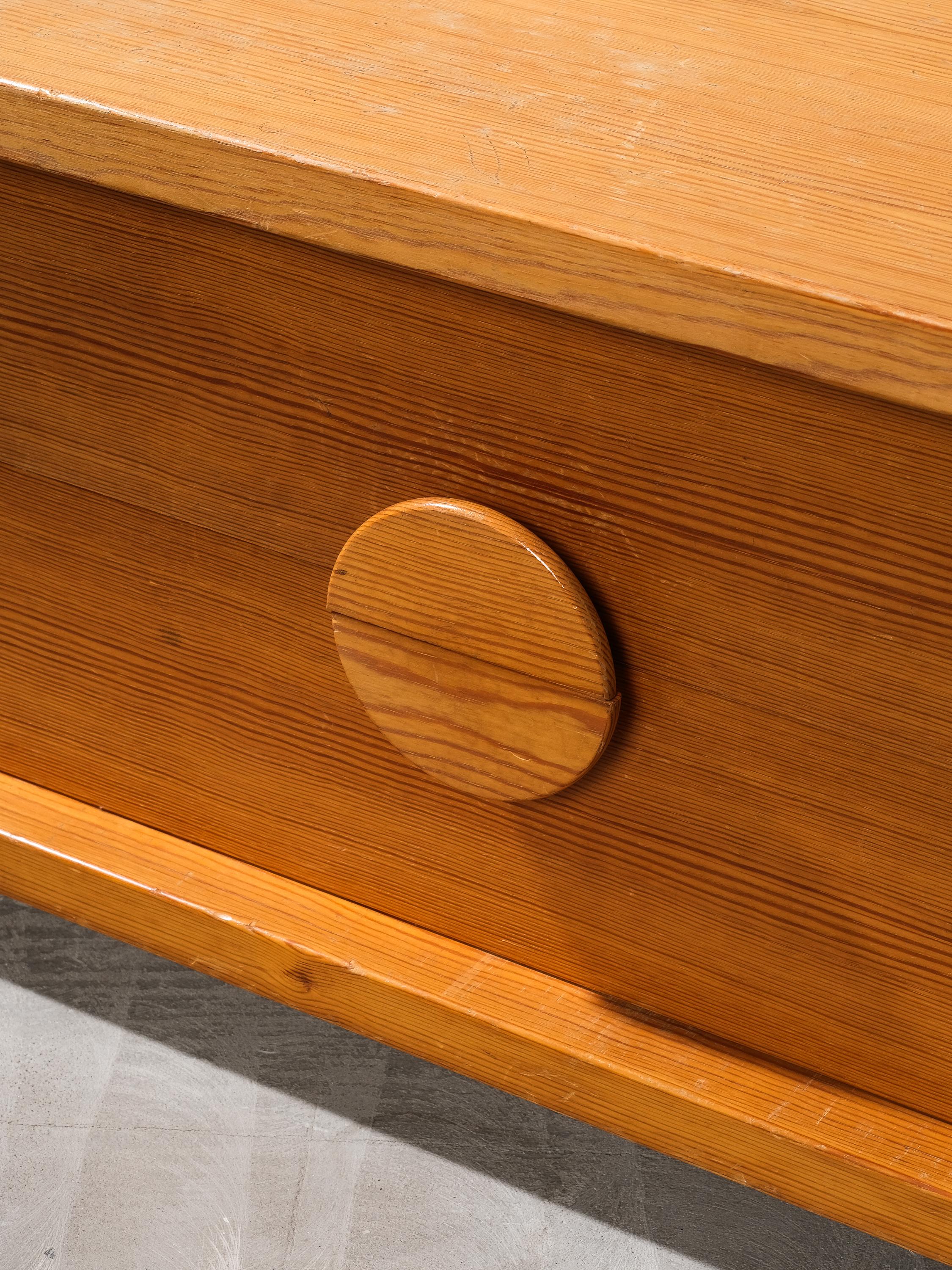 Late 20th Century Solid Pine Low Drawer, Sweden, 1970s For Sale