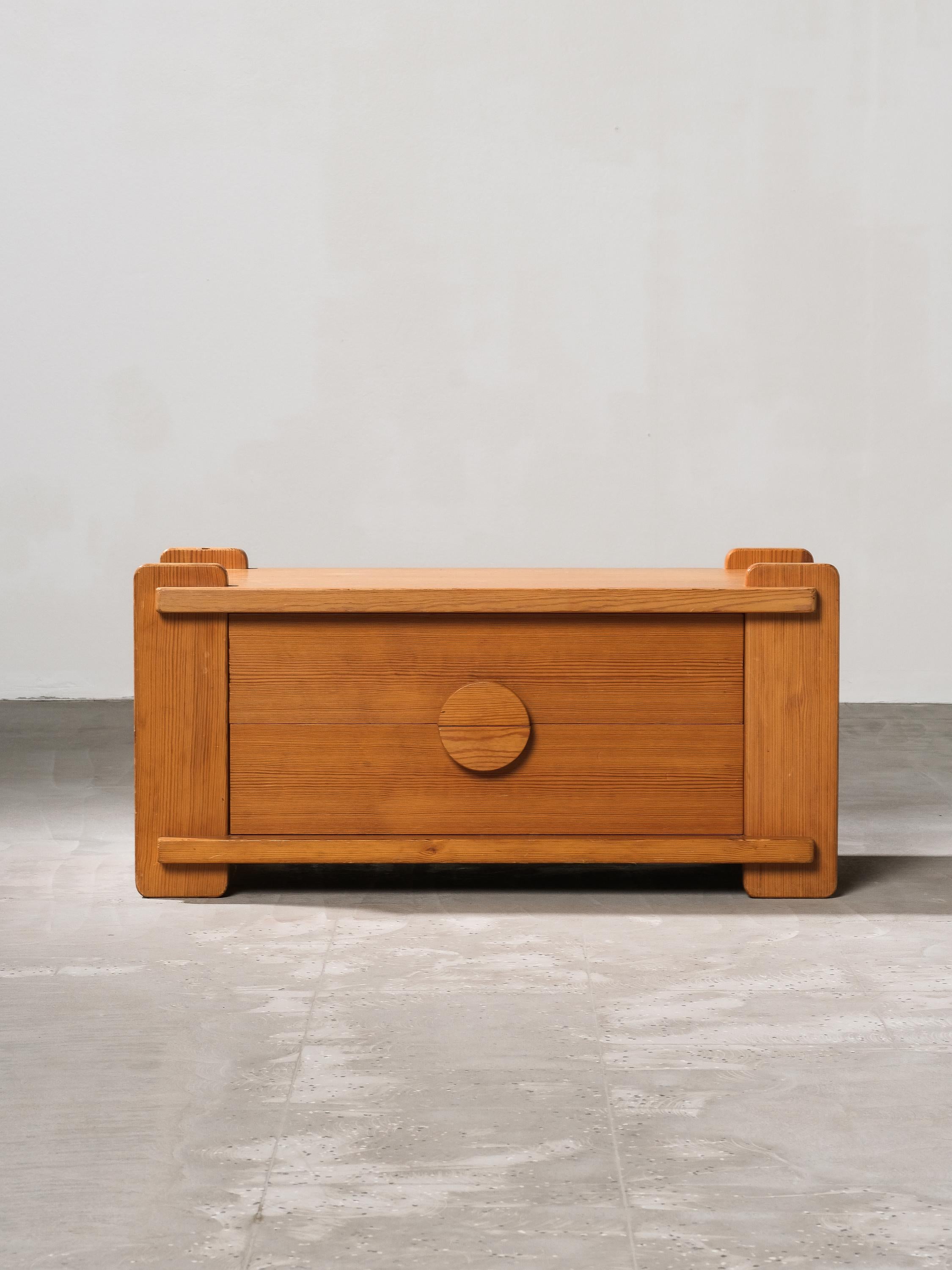 Solid Pine Low Drawer, Sweden, 1970s For Sale 2